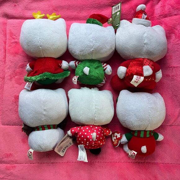 Hello Kitty Christmas Plush Bundle set of 6 new TY Beanie Sanrio - Picture 2 of 2